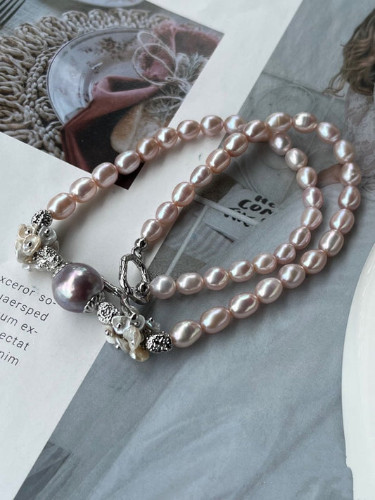 #PN152 [Sale][Floral Series] Handmade Original Design Freshwater Pearl Necklace |Edison Pearl |Petal Pearl |Rice Pearl