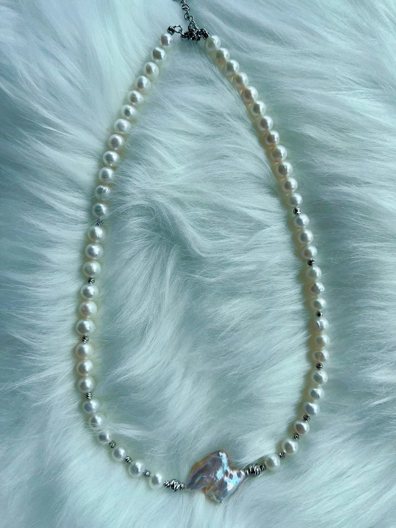 #PN343 White Peace | Freshwater Pearl Necklace | Pigeon Shaped Pearl | Lustrous | White Baroque Pearl | Natural Flaw