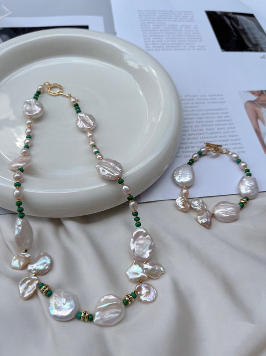 #PN387 [Offer of Sep] [Sale] Creamy Pink Freshwater “Cloud” Shaped Baroque Pearl Necklace |Turquoise |Petal Pearl