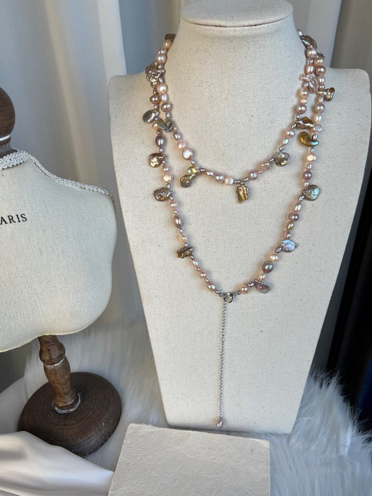 #PN308 Petal Cloud|Freshwater Pearl Necklace |Long Sweater Necklace |100+15cm|Big Petal|Lustre|Natural Flaws