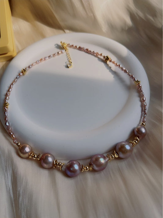 #PN388 [Sale]Freshwater Pearl Necklace |Big Baroque Pearl |Baby Baroque Pearl |Purple