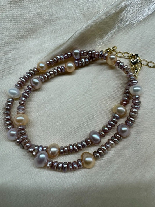 #PN418 Jumping Beats|Freshwater Pearl Necklace |Colorful|”Egg” Shaped Purple Baby Pearl|Lustrous