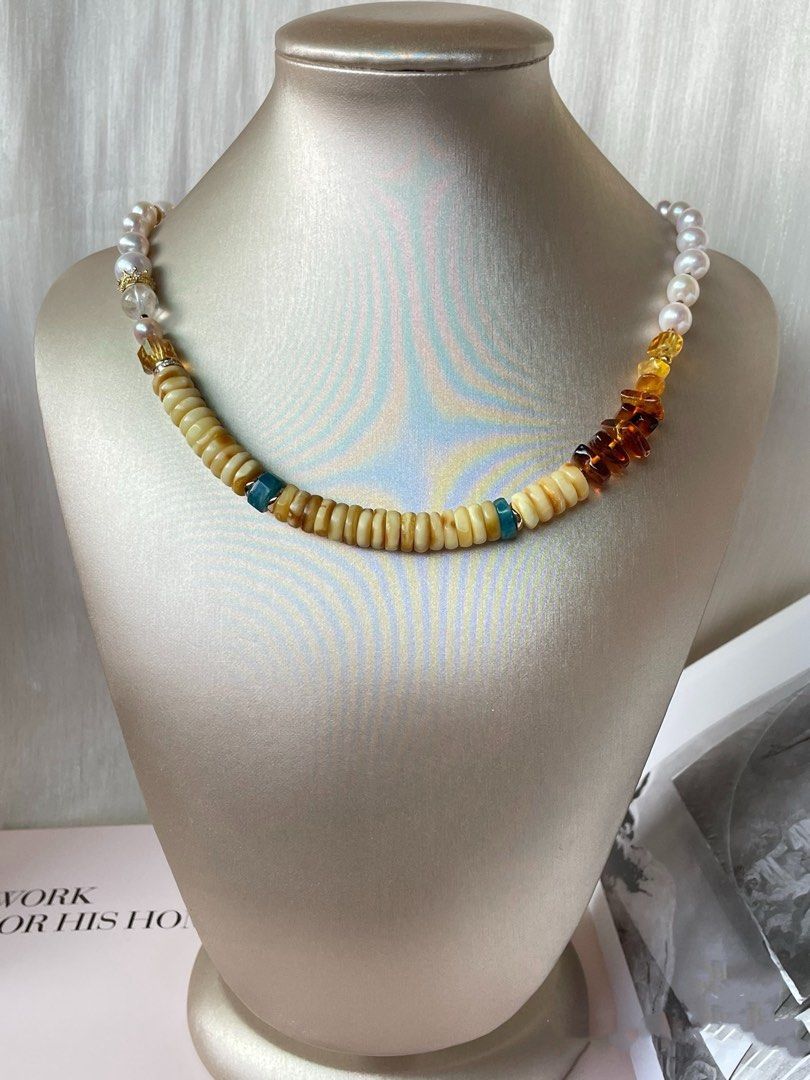 #PN348 Feminine Flourish| Freshwater Pearl Necklace | Beeswax Stacks, Chips| Baroque Pearl
