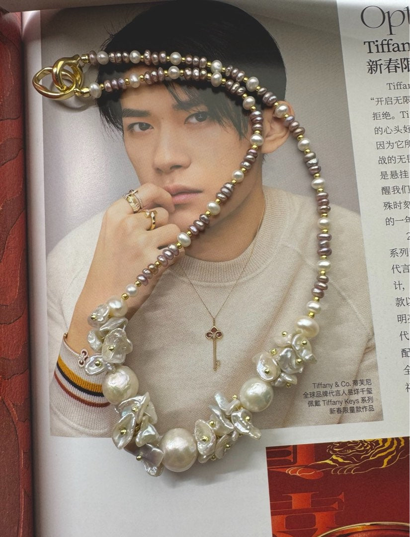 #PN426 [Floral Series] Supreme Elegance|Freshwater Pearl Necklace |Wrinkled Baroque Pearl |Petal Pearl |Baby Purple Pearl