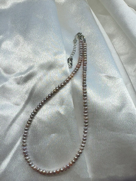 #PN48 Metallic Silver| Freshwater Pearl Necklace | Baby Baroque Pearl | Lustrous Purple |High Quality | Rare