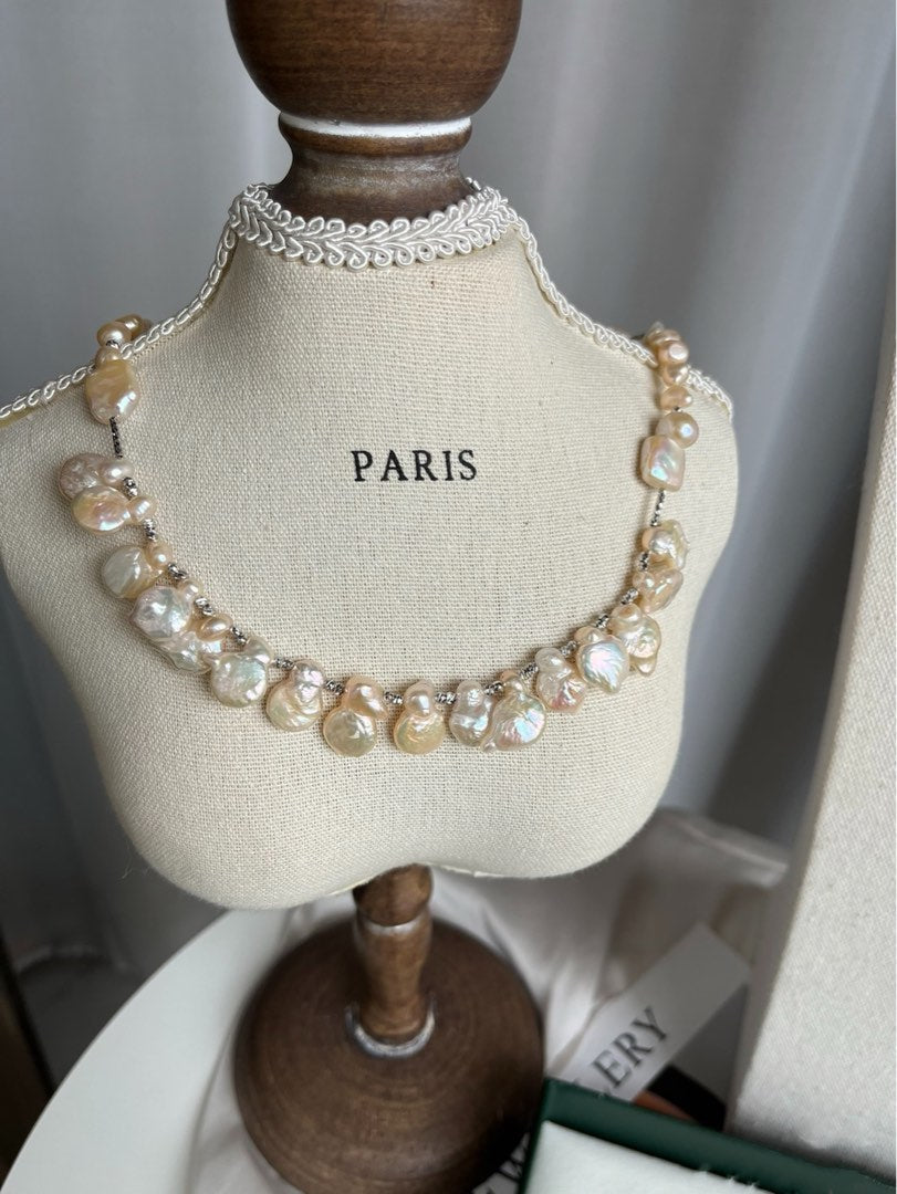 #PN410 Champagne Party | Freshwater Pearl Necklace | Irregular Coin Pearl | Lustrous | Baroque | Elegant