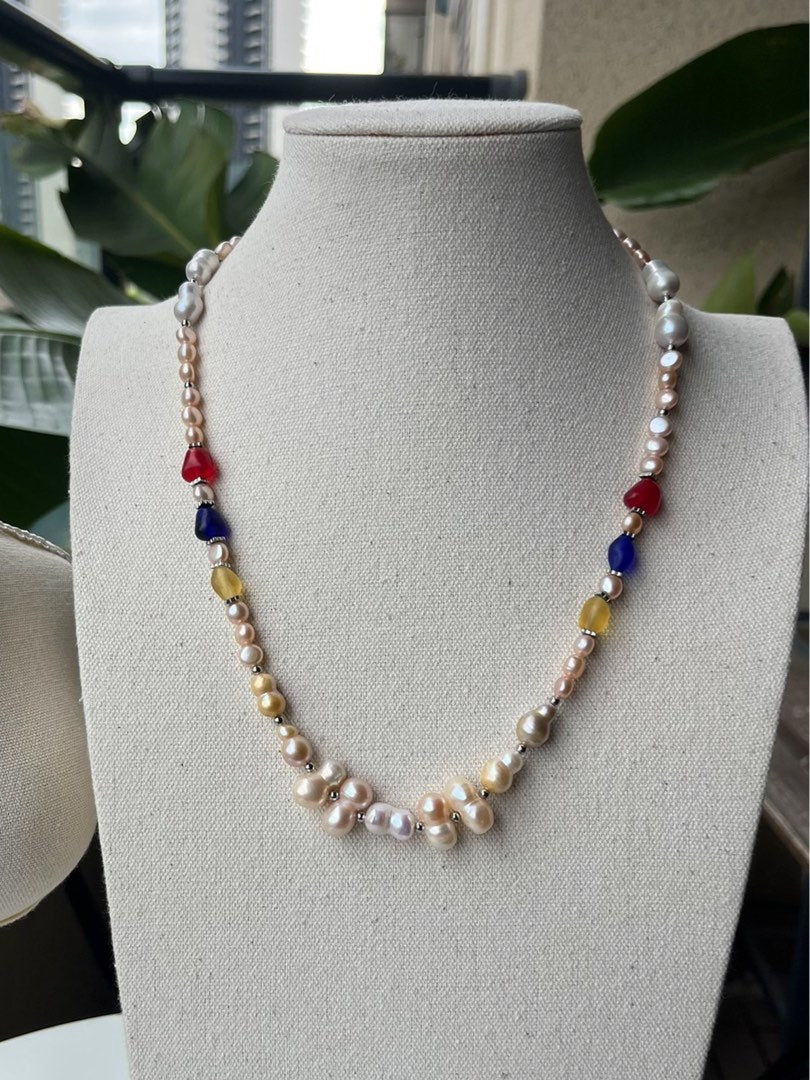 #PN386 [Offer of Sep] [Sale] Prismatic Elegance | Handmade Original Design | Freshwater Pearl Necklace |Gourd| Coloured Glaze