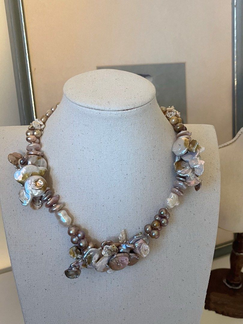 #PN361 [Floral Series] Wildflowers |Freshwater Pearl Necklace |Big Fused Baroque Petal Pearl |Deep Golden Lustre|Coin Pearl|Gourd Shaped Pearls