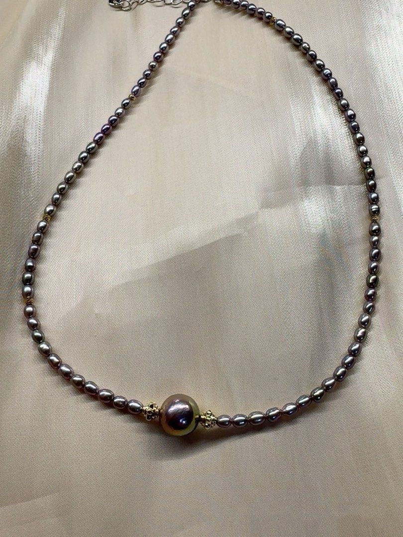 #PN438 Metallic City|Freshwater Pearl Necklace |Baby Baroque Pearl |Metallic Lustre|Edison Pearl|Deep Purple