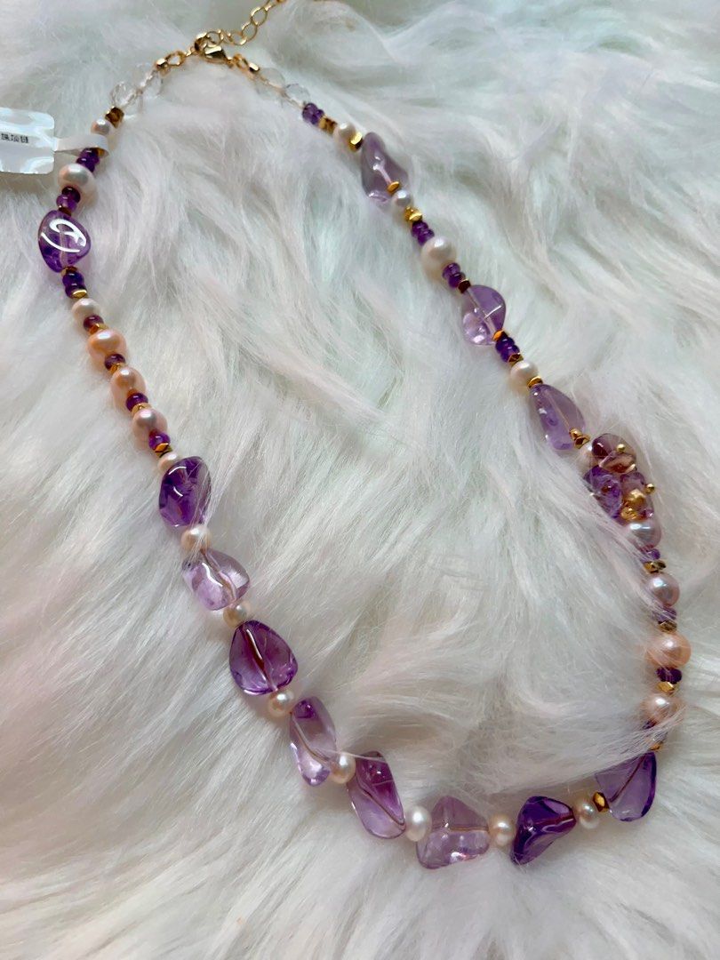 #PN336 [Floral Series] Lavender Garden | Freshwater Pearl Necklace | Amethyst Freeform, Petals