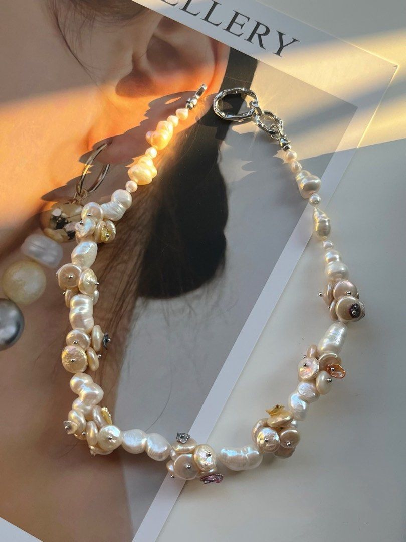 #PN360 [Floral Series]Coin & Gourd|Freshwater Pearl Necklace |Big Gourd Shaped Pearl |Irregular Baroque Pearl |Coin Petal Flower |Lustrous