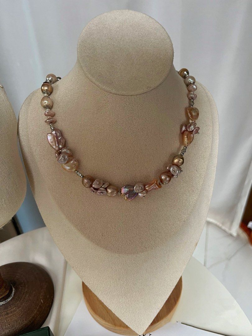 #PN376 [Floral Series] Violet Forest|Freshwater Pearl Necklace |Golden Purple Lustre|Rare Colour |Petal Pearl |Lute|Purple Quartz