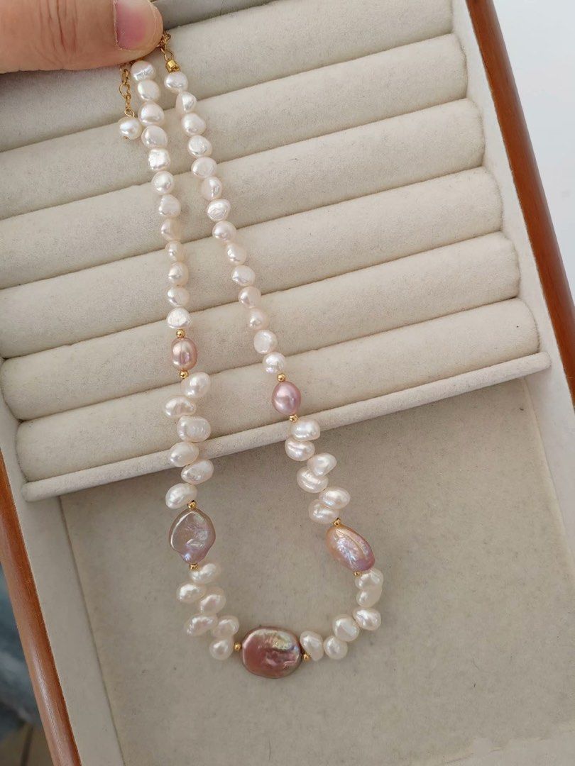 #PN292 Whimsy Elegance | Freshwater Pearl Necklace | Rectangular Baroque Pearl | Wheat Ear Woven Pearl| Lustrous