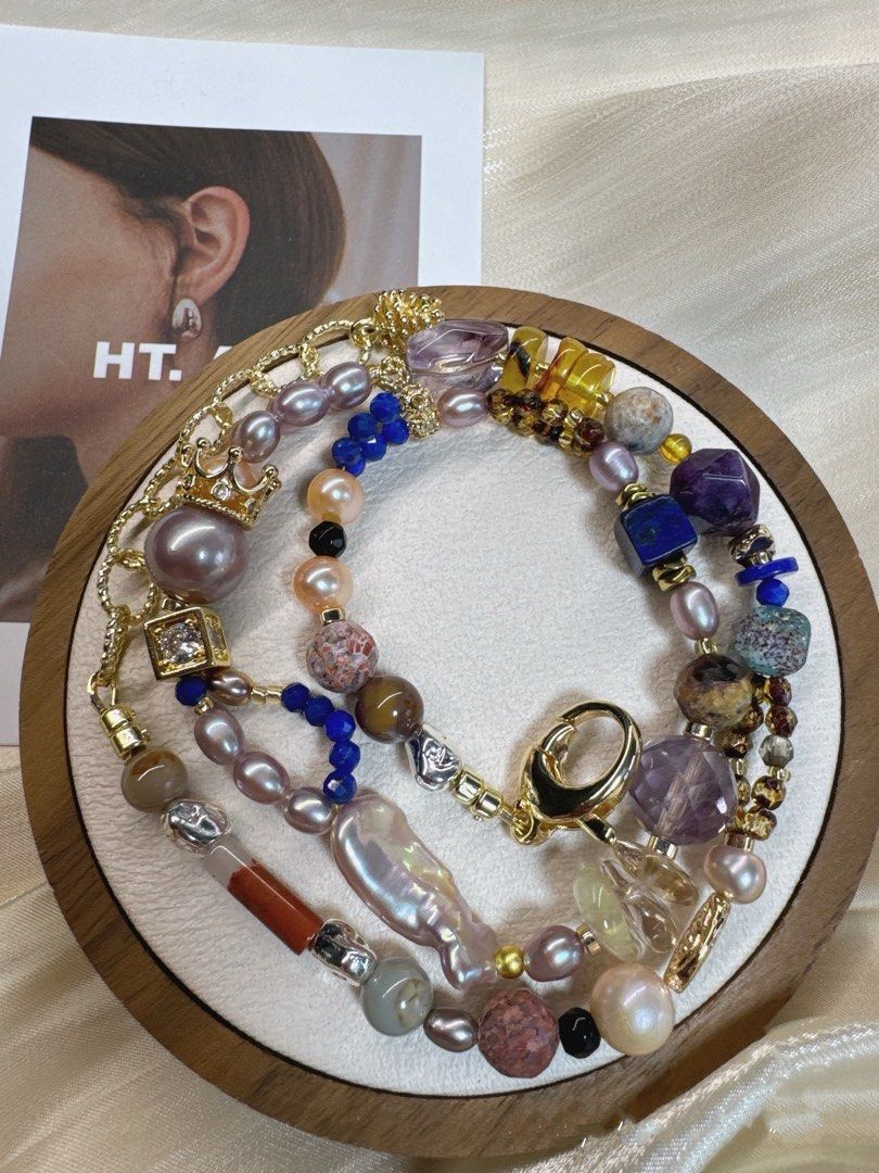 #PN432 Blue Fantasy |Freshwater Pearl Necklace |Lapis Lazuli|Purple Edison Pearl|Pearl Quartz |Beeswax