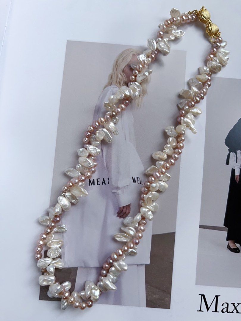 #PN178 [Sale][Floral Series] Original Design Handmade Two-layered Twined Freshwater Pearl Necklace |Floral Pearl |Baby Purple Baroque Pearl