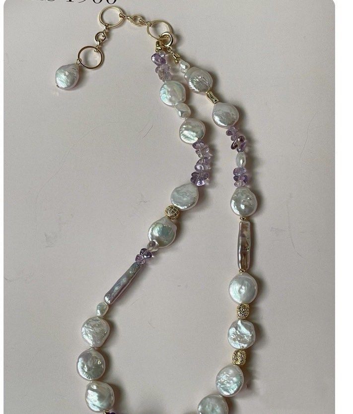 #PN352 Coin Clarity |Freshwater Pearl Necklace | Coin Pearl |Amethyst Chip, Cube|Stick Shaped Pearl|Lustrous