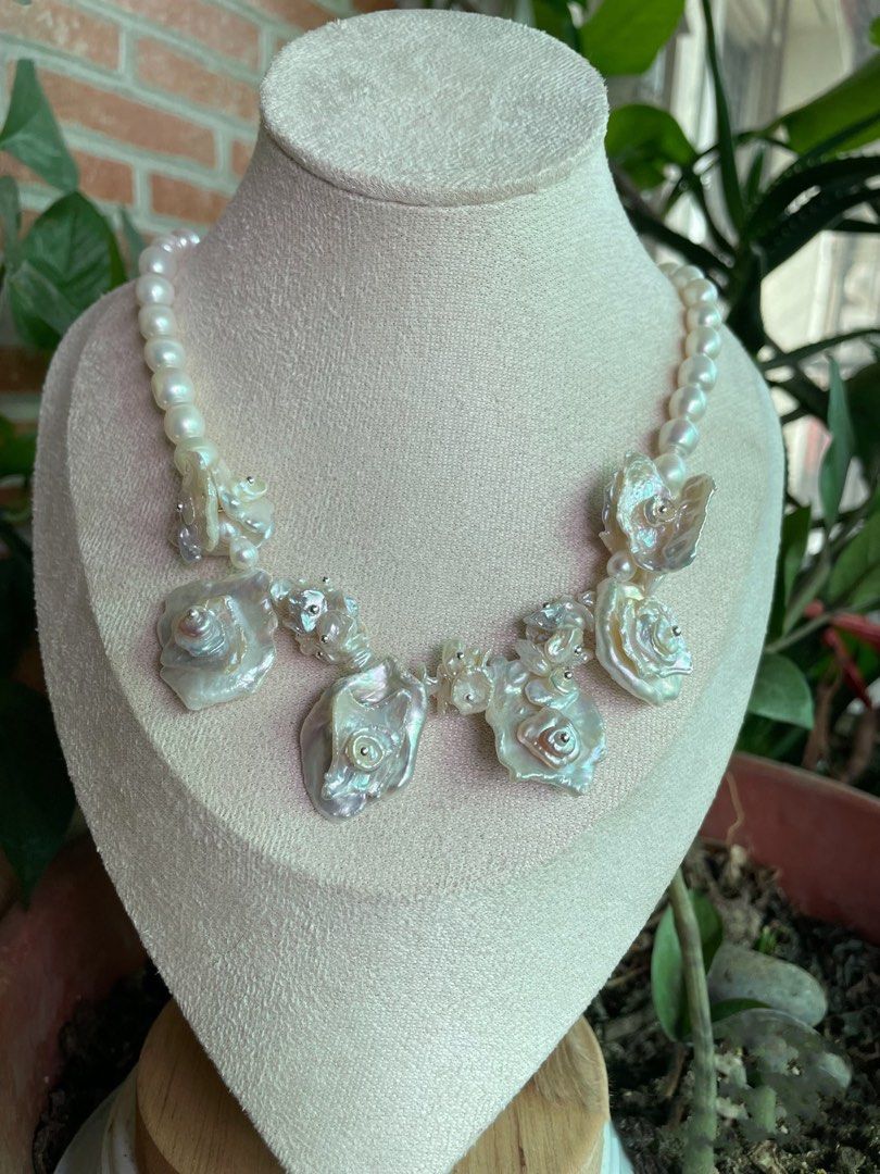 #PN164 [Floral Series] Freshwater Pearl Necklace |Flower Petal Pearl |Sophisticated Design |Stacked Petals|Flower Shaped |Lustrous
