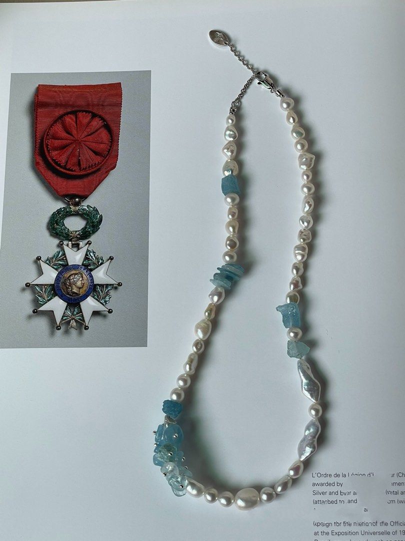 #PN356 [Floral Series] Oceanic Wonders|Freshwater Pearl Necklace |Aquamarine Petal, Chip, Original Stone|Irregular Keshi Baroque Pearl