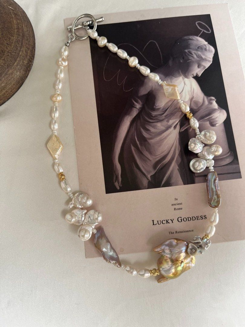 #PN325 [Floral Series] Golden Angel|Freshwater Pearl Necklace |Silver Lustre Pearl-on-petal|Champagne