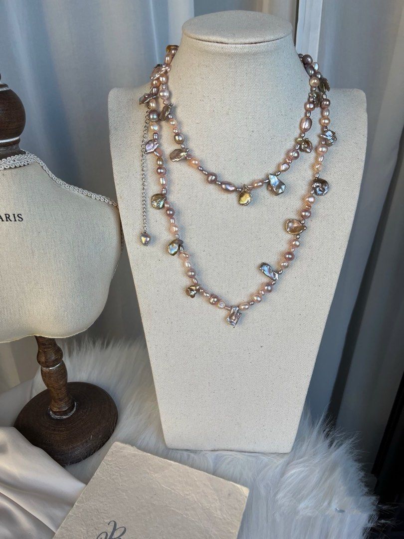 #PN308 Petal Cloud|Freshwater Pearl Necklace |Long Sweater Necklace |100+15cm|Big Petal|Lustre|Natural Flaws