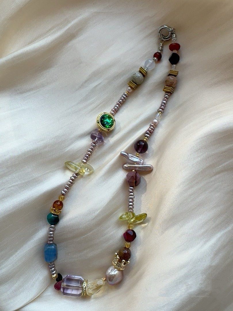 #PN422 Purple Heart |Freshwater Pearl Necklace |Purple Quartz |Yellow Quartz |Lustrous Baby Pearl|Natural Stones