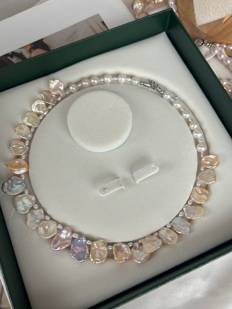 #PN364 Morandi Petals|Freshwater Pearl Necklace |Morandi Colours|Supreme Lustre |Blue, Champagne Gold, Pink Petal Pearl|Top Class Petals