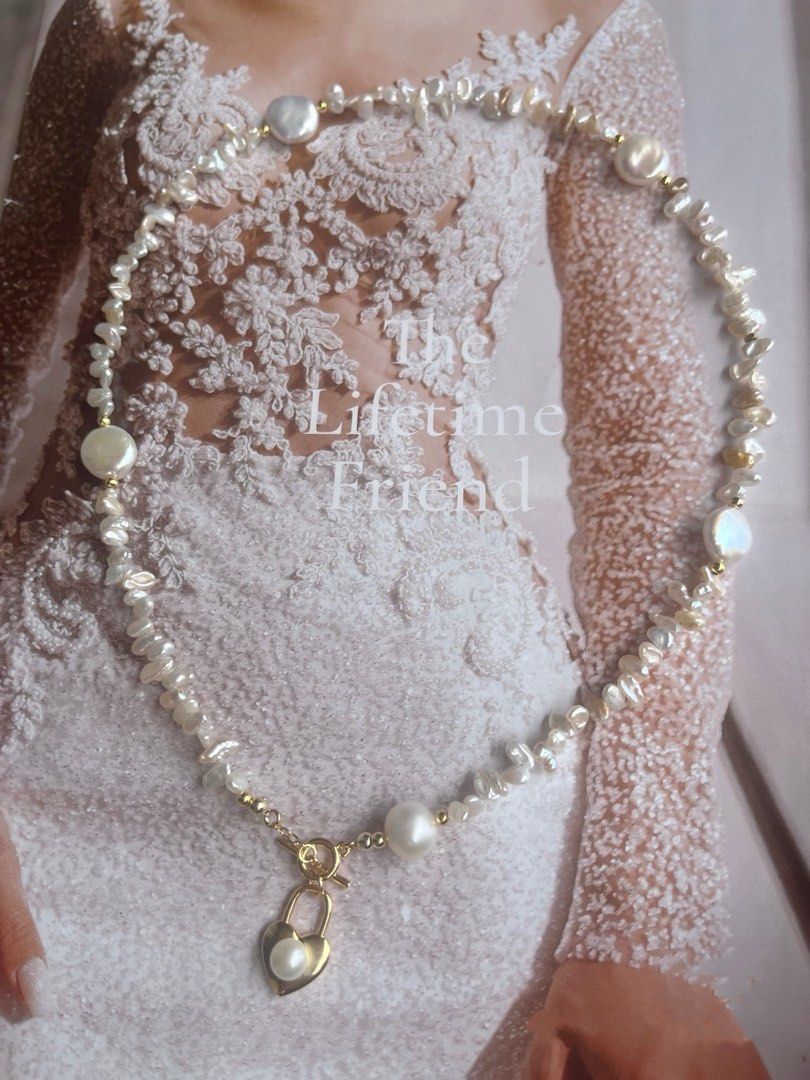 #PN372 Casual Vibe|Freshwater Pearl Necklace |Mini Teeth |Lustrous Coin Pearl|Clock Pendant