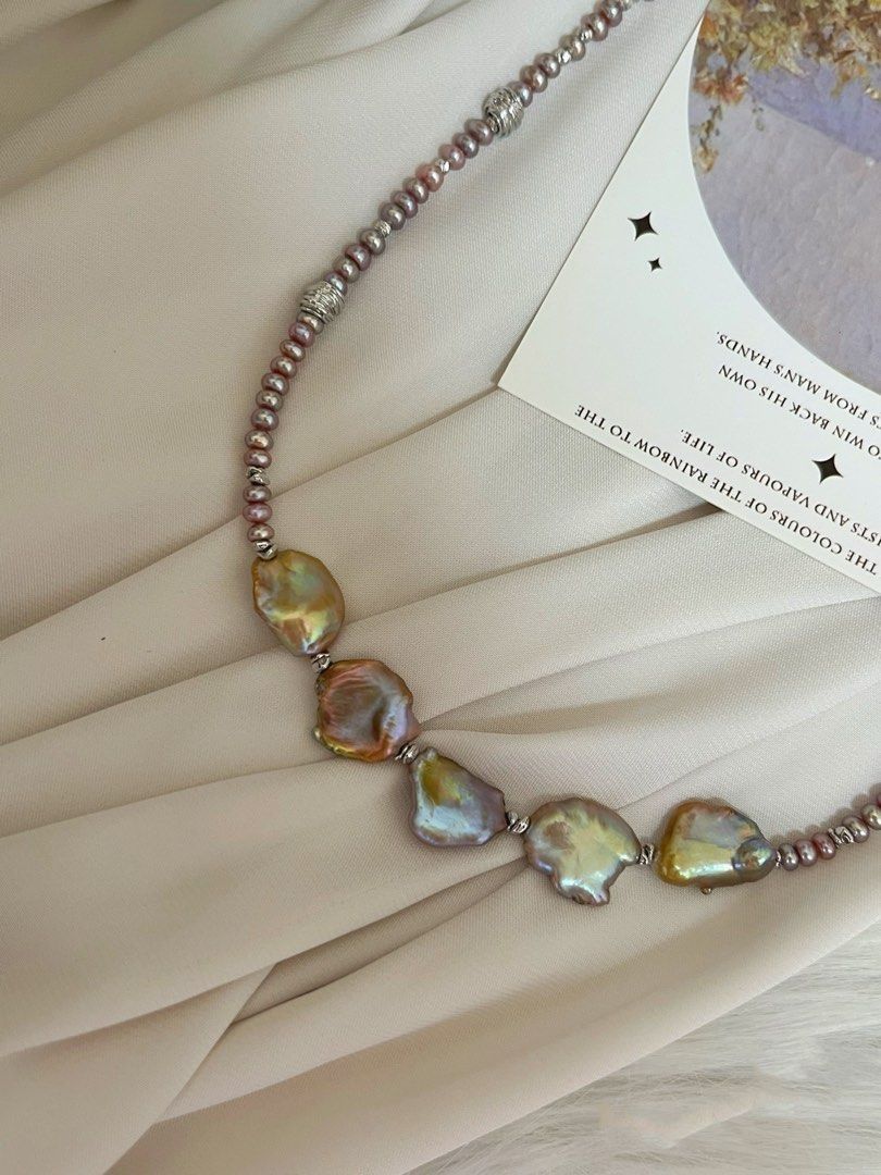 #PN371 Golden Petal |Freshwater Pearl Necklace |Golden-purple Lustre|Dark Purple Baby Baroque Pearl |Big Pearl Petal |Top Lustre