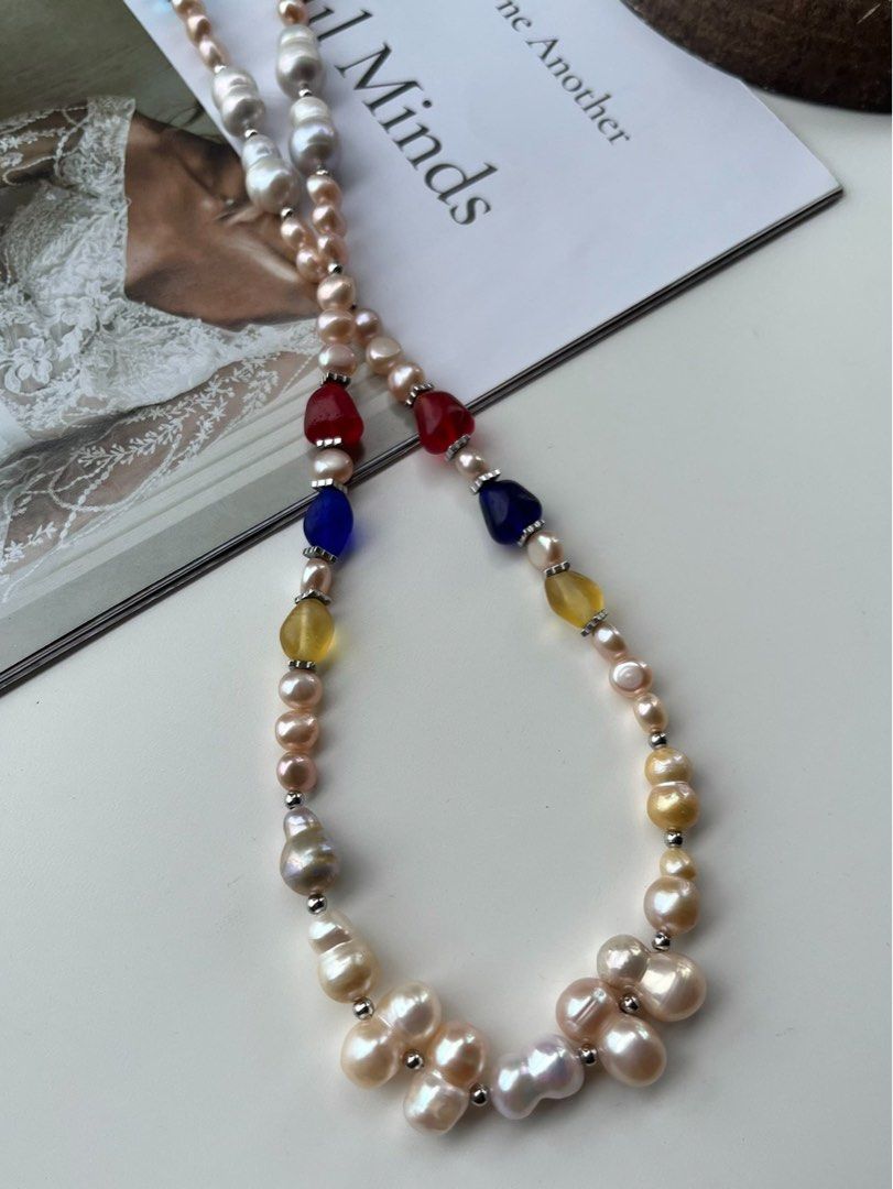 #PN386 [Offer of Sep] [Sale] Prismatic Elegance | Handmade Original Design | Freshwater Pearl Necklace |Gourd| Coloured Glaze