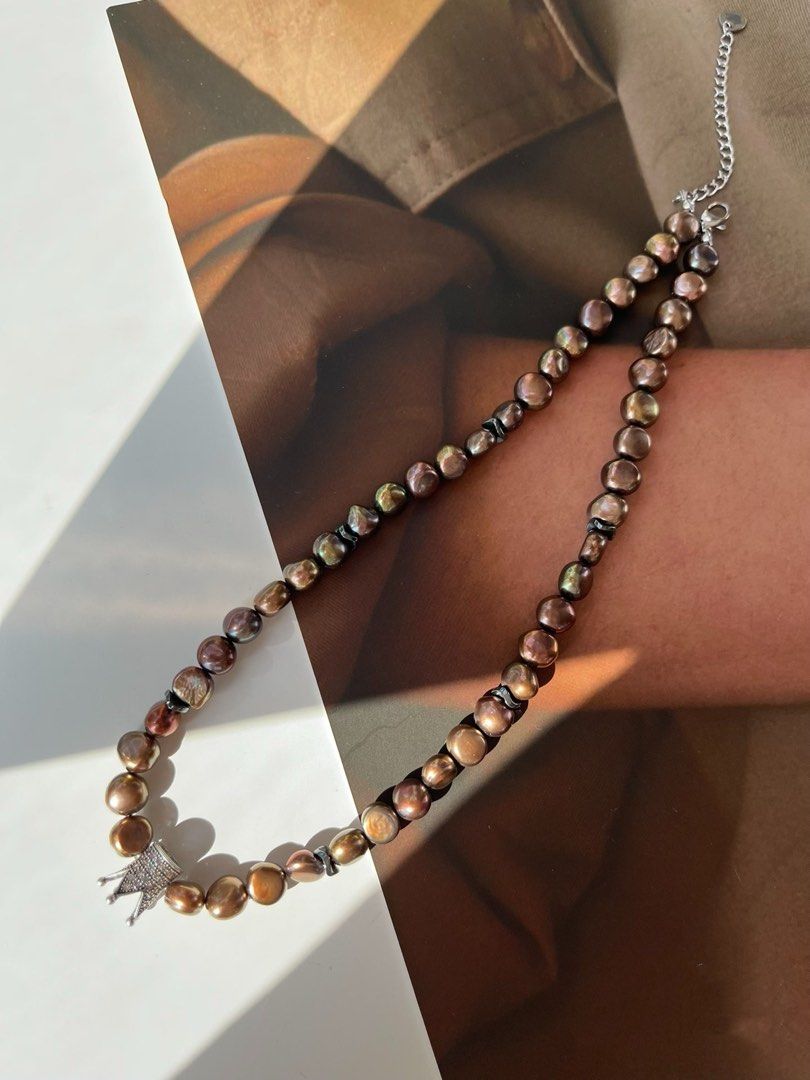 #PN90 [Halloween 🎃 Theme] Bronze Vintage | Freshwater Pearl Necklace | Electro-treated Colour |Lustrous | Baroque Pearl