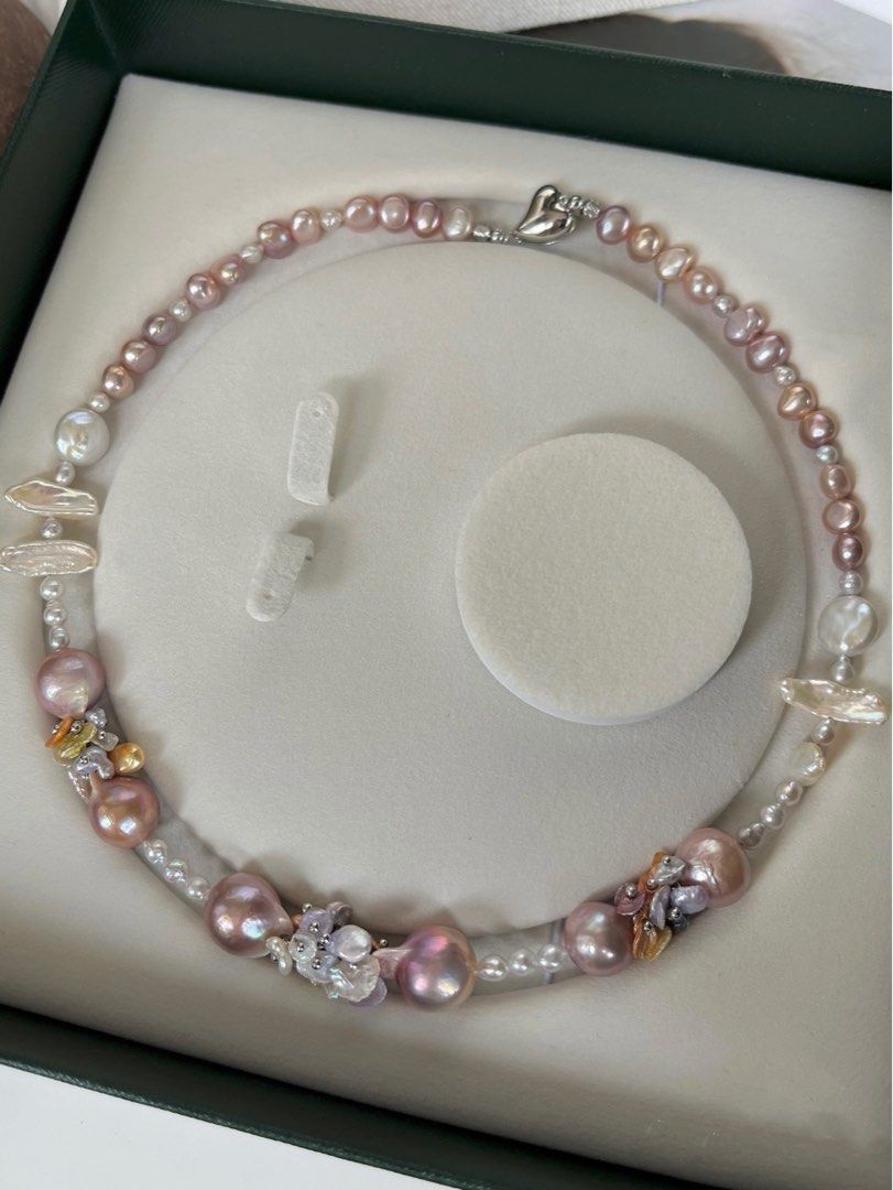 #PN58 [Floral Series] Rose Fantasy |Genuine Freshwater Pearl Necklace |Colourful Pearl Petals| Big Edison Pearl |Irregular|Lustrous