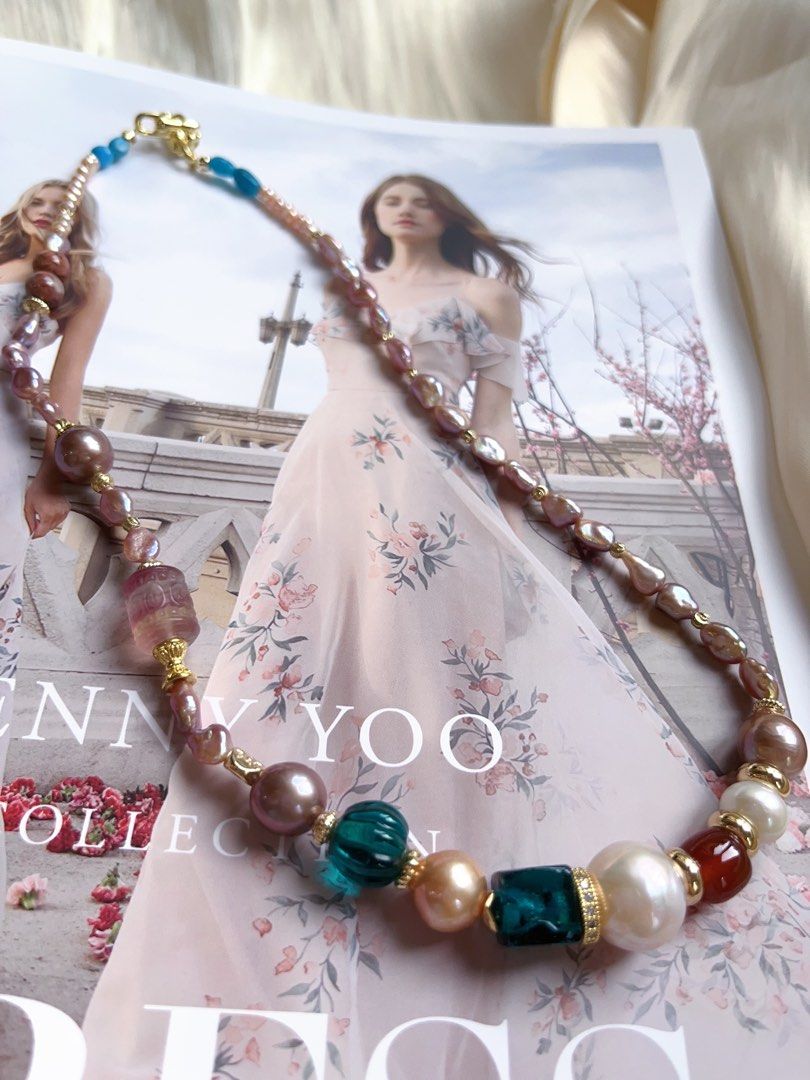 #PN402 [Sale]Purple Fantasy |Genuine Freshwater Pearl Necklace |Red Agate|Fluorite|Big Edison Pearl|Baroque Pearl