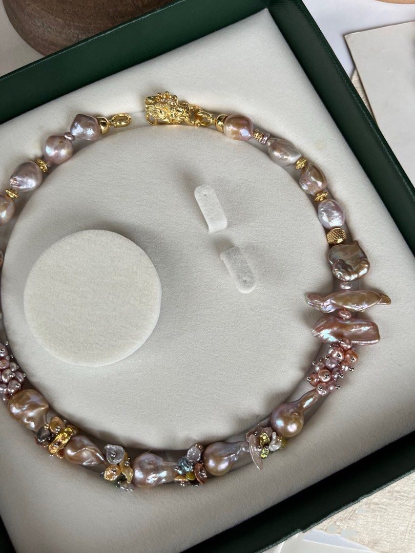 #PN365 [Floral Series] Gilding Purple|Freshwater Pearl Necklace |Dark Golden Lustre|Big Lute Petal Pearl |Rare Colour |Colourful Petals|Big Golden Baroque Pearl