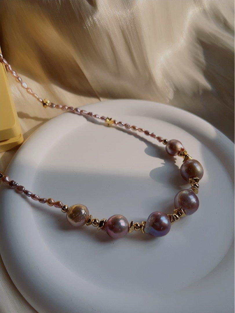#PN388 [Sale]Freshwater Pearl Necklace |Big Baroque Pearl |Baby Baroque Pearl |Purple