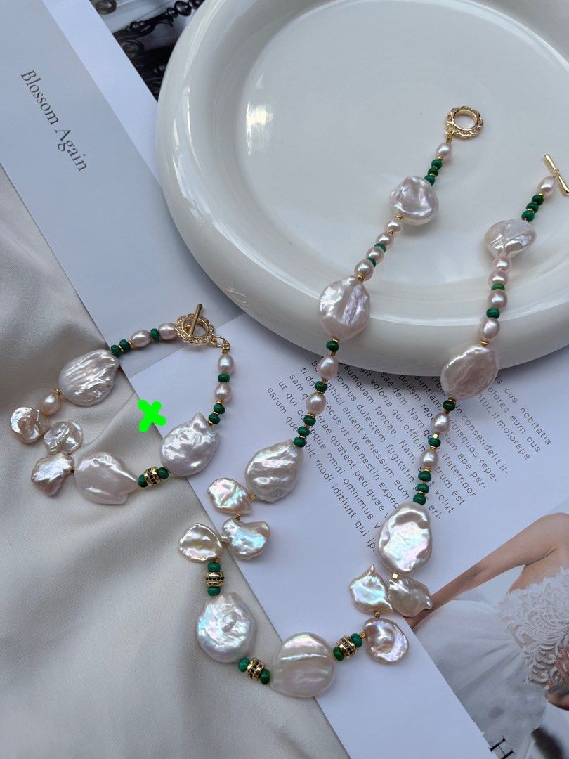 #PN387 [Offer of Sep] [Sale] Creamy Pink Freshwater “Cloud” Shaped Baroque Pearl Necklace |Turquoise |Petal Pearl