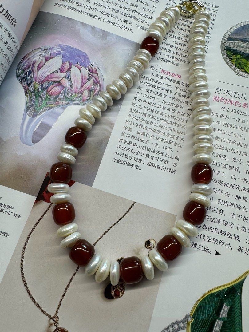 #PN420 Red Queen |Freshwater Pearl Necklace |Layered Coin Pearl |Natural Flaws |Red Agate