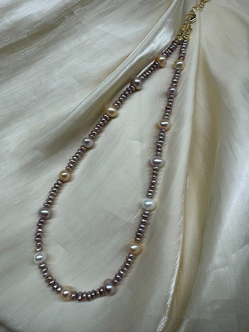 #PN418 Jumping Beats|Freshwater Pearl Necklace |Colorful|”Egg” Shaped Purple Baby Pearl|Lustrous