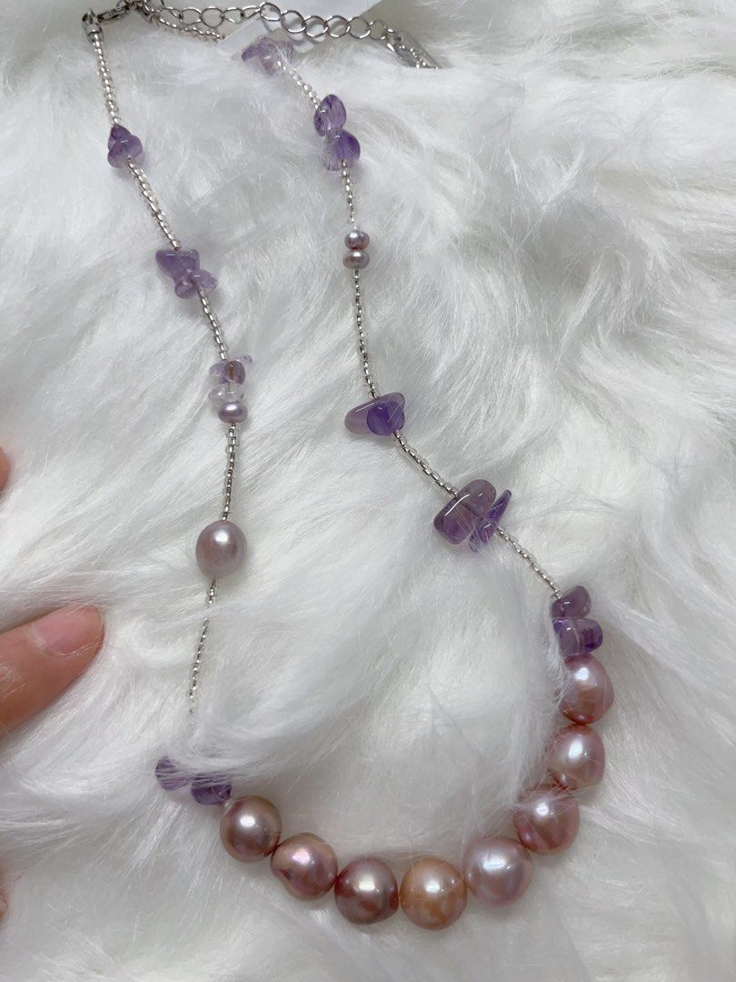 #PN335 Lavender Lake| Freshwater Pearl Necklace | Amethyst Chip | Imported Beads| Purple Baroque Pearl | Natural Flaw