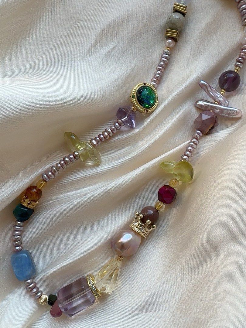 #PN422 Purple Heart |Freshwater Pearl Necklace |Purple Quartz |Yellow Quartz |Lustrous Baby Pearl|Natural Stones