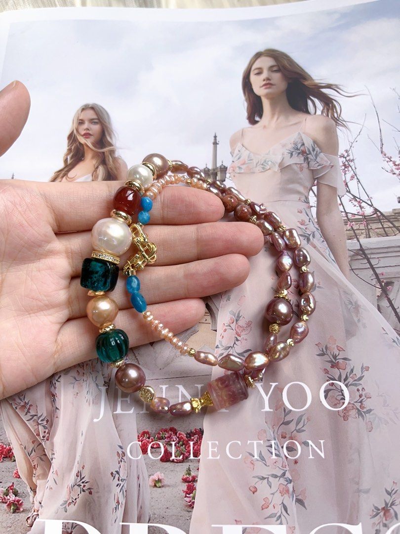 #PN402 [Sale]Purple Fantasy |Genuine Freshwater Pearl Necklace |Red Agate|Fluorite|Big Edison Pearl|Baroque Pearl