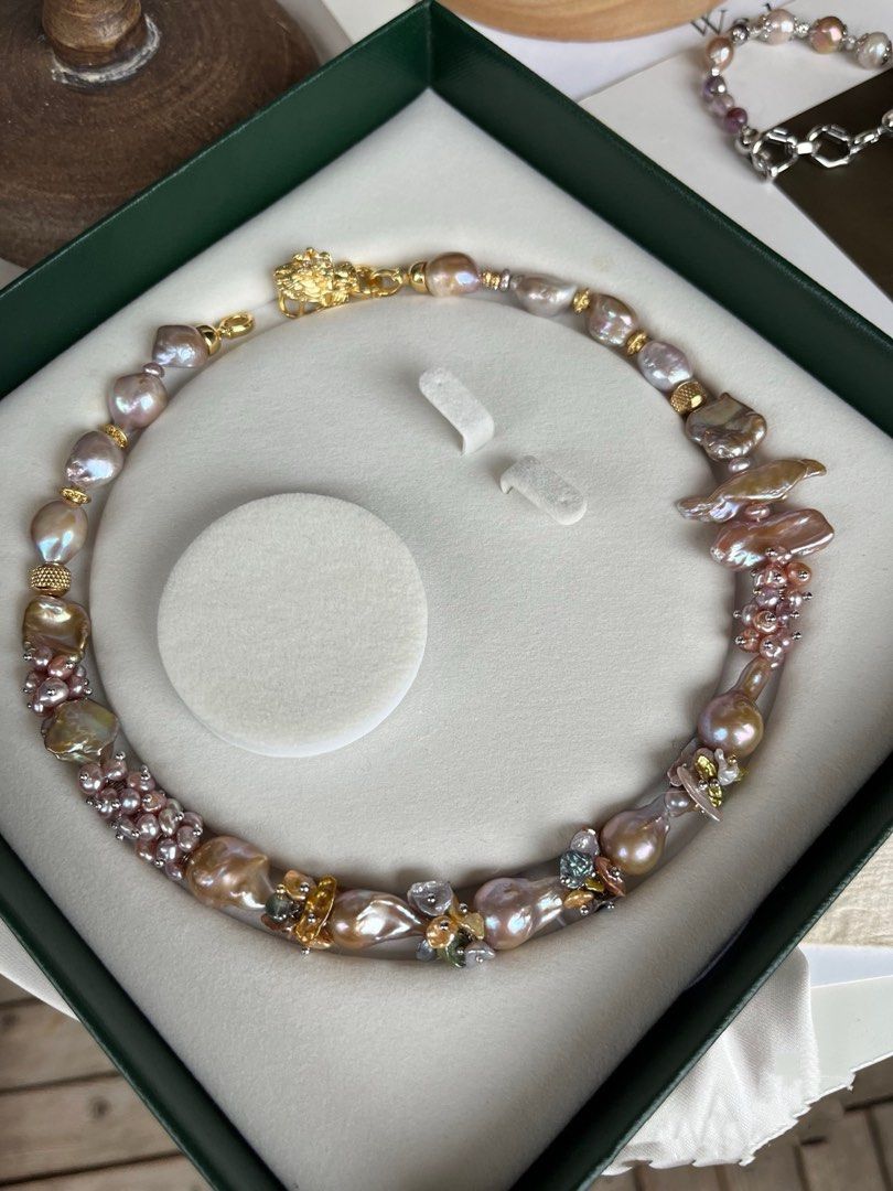 #PN365 [Floral Series] Gilding Purple|Freshwater Pearl Necklace |Dark Golden Lustre|Big Lute Petal Pearl |Rare Colour |Colourful Petals|Big Golden Baroque Pearl