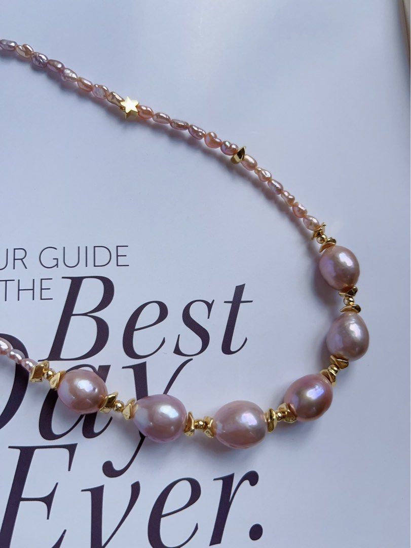 #PN326 [Clearance Sale] Purple Christmas |Freshwater Pearl Necklace |Golden Star|Baby Baroque & Big Baroque Pearl |Excellent Lustre|Gorgeous Purple