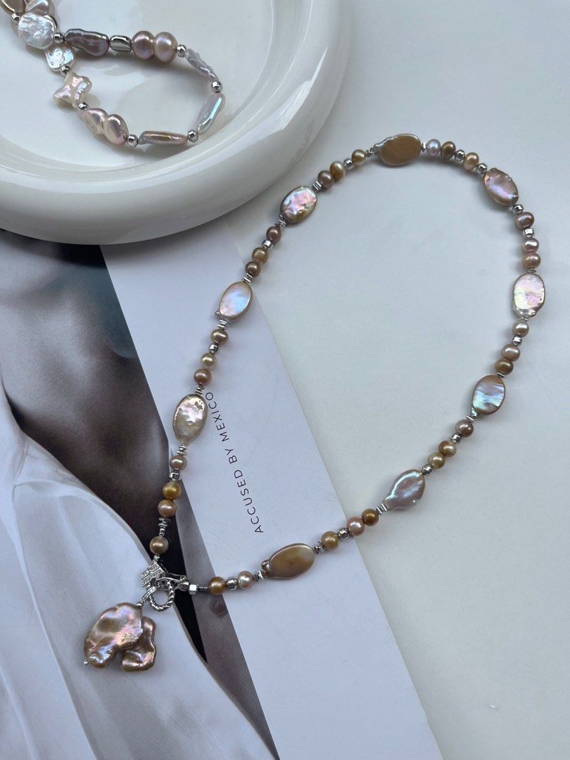 #PN112 Gilt Golden Freshwater Baroque Pearl Necklace |Removable Pendant