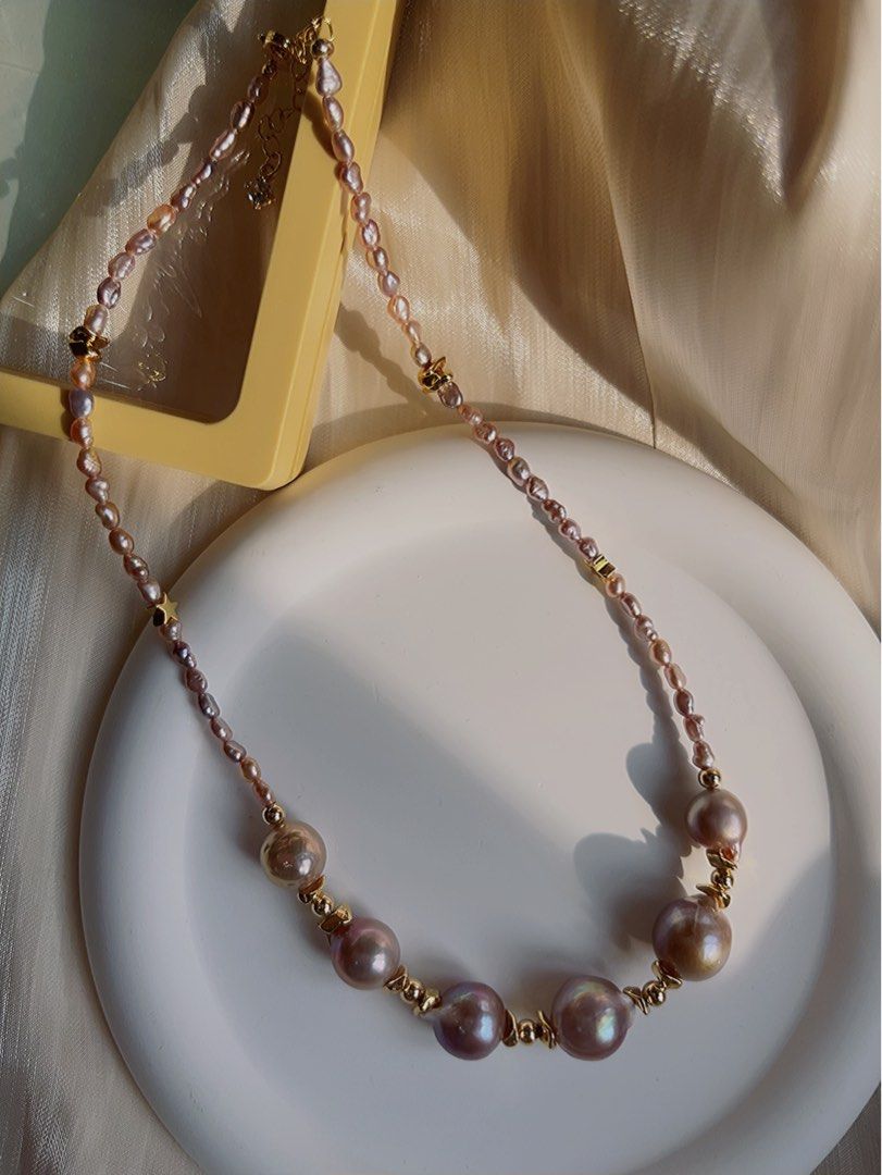 #PN388 [Sale]Freshwater Pearl Necklace |Big Baroque Pearl |Baby Baroque Pearl |Purple
