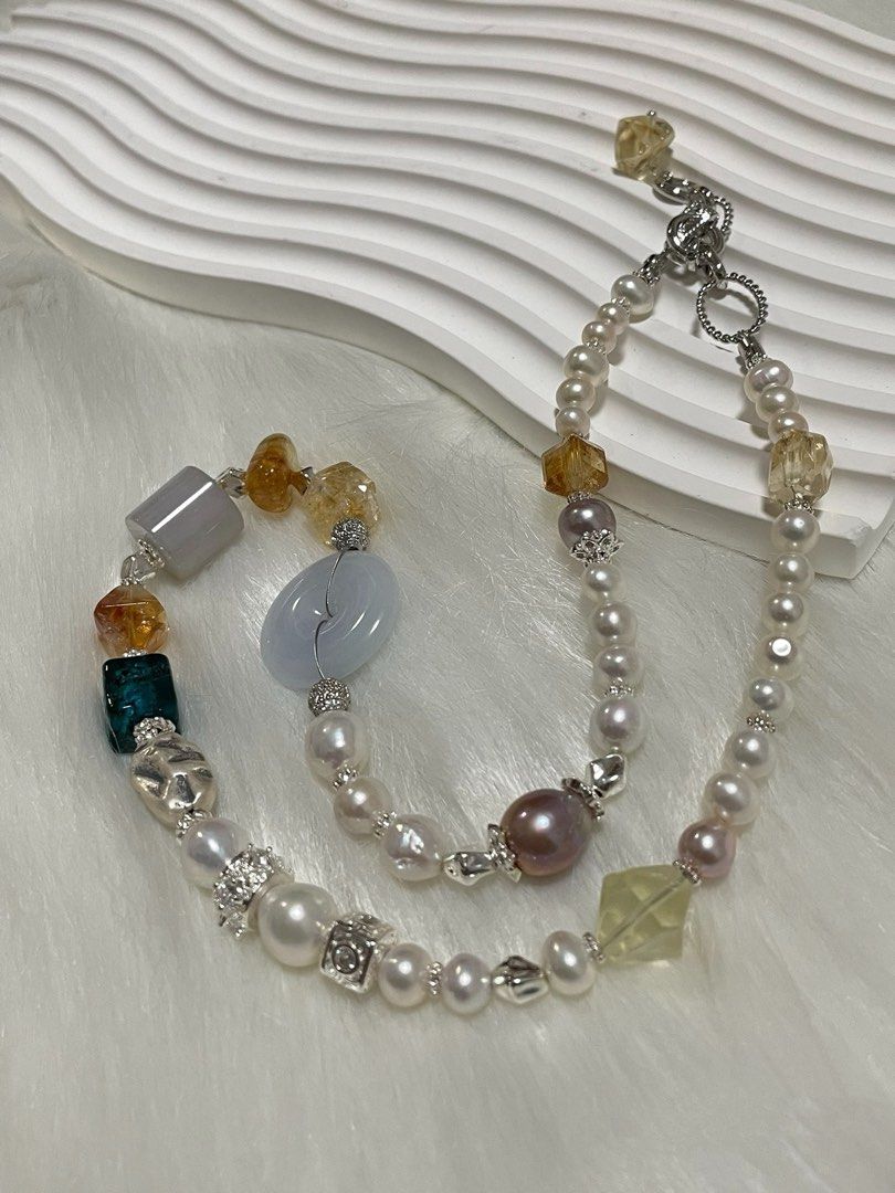 #PN353 Jadeite Singing | Freshwater Pearl Necklace | Jadeite Peace Buckle | Jadeite Barrel | Edison, Baroque Pearl |Citrine Freeform