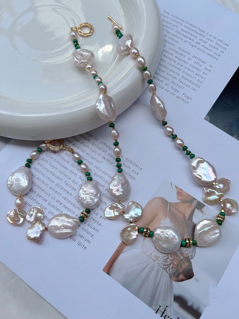 #PN387 [Offer of Sep] [Sale] Creamy Pink Freshwater “Cloud” Shaped Baroque Pearl Necklace |Turquoise |Petal Pearl