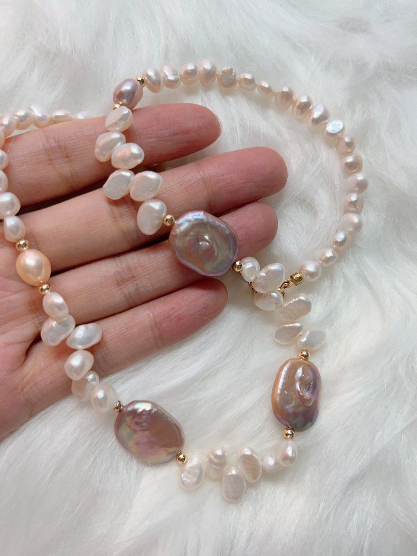 #PN339 Pearl Garden | Freshwater Pearl Necklace | Wheats Ear| Rectangle Baroque Pearl | Lustrous
