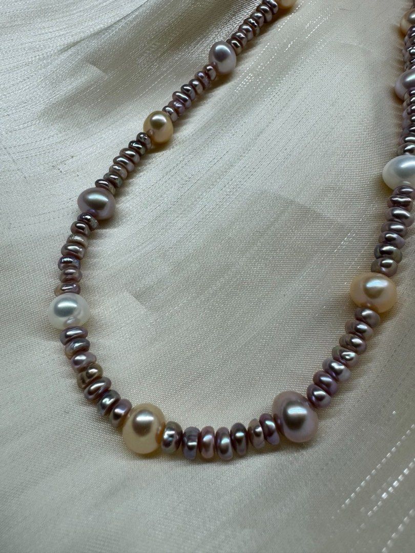#PN418 Jumping Beats|Freshwater Pearl Necklace |Colorful|”Egg” Shaped Purple Baby Pearl|Lustrous