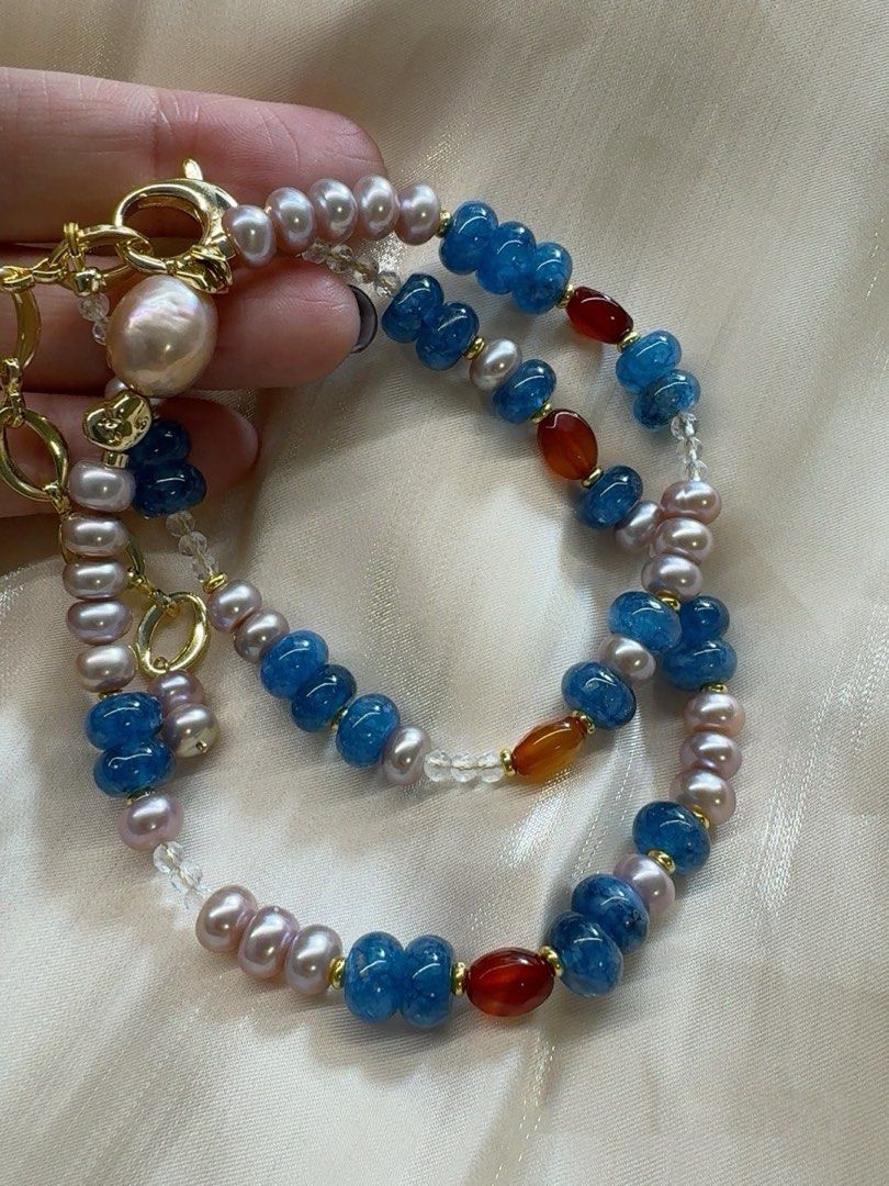 #PN306 [New Arrival Offer] Timeless Treasures |Freshwater Pearl Necklace |Aquamarine|Bun Shaped Baroque Pearl |Garnet