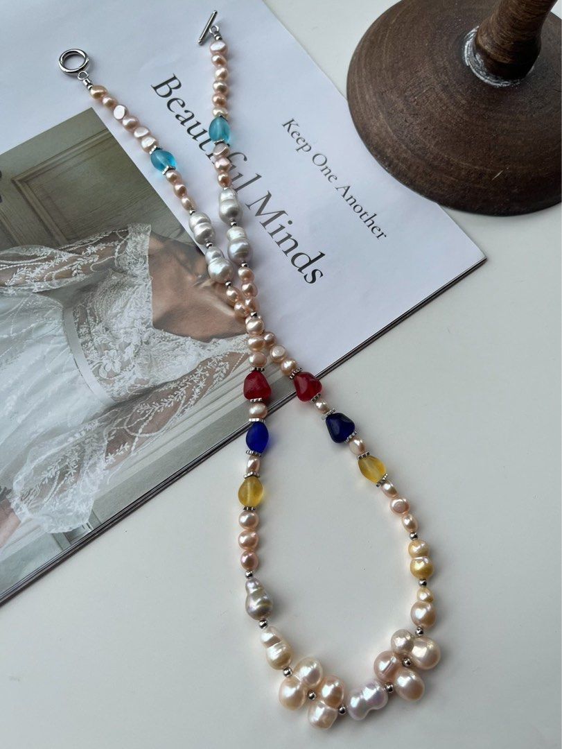 #PN386 [Offer of Sep] [Sale] Prismatic Elegance | Handmade Original Design | Freshwater Pearl Necklace |Gourd| Coloured Glaze